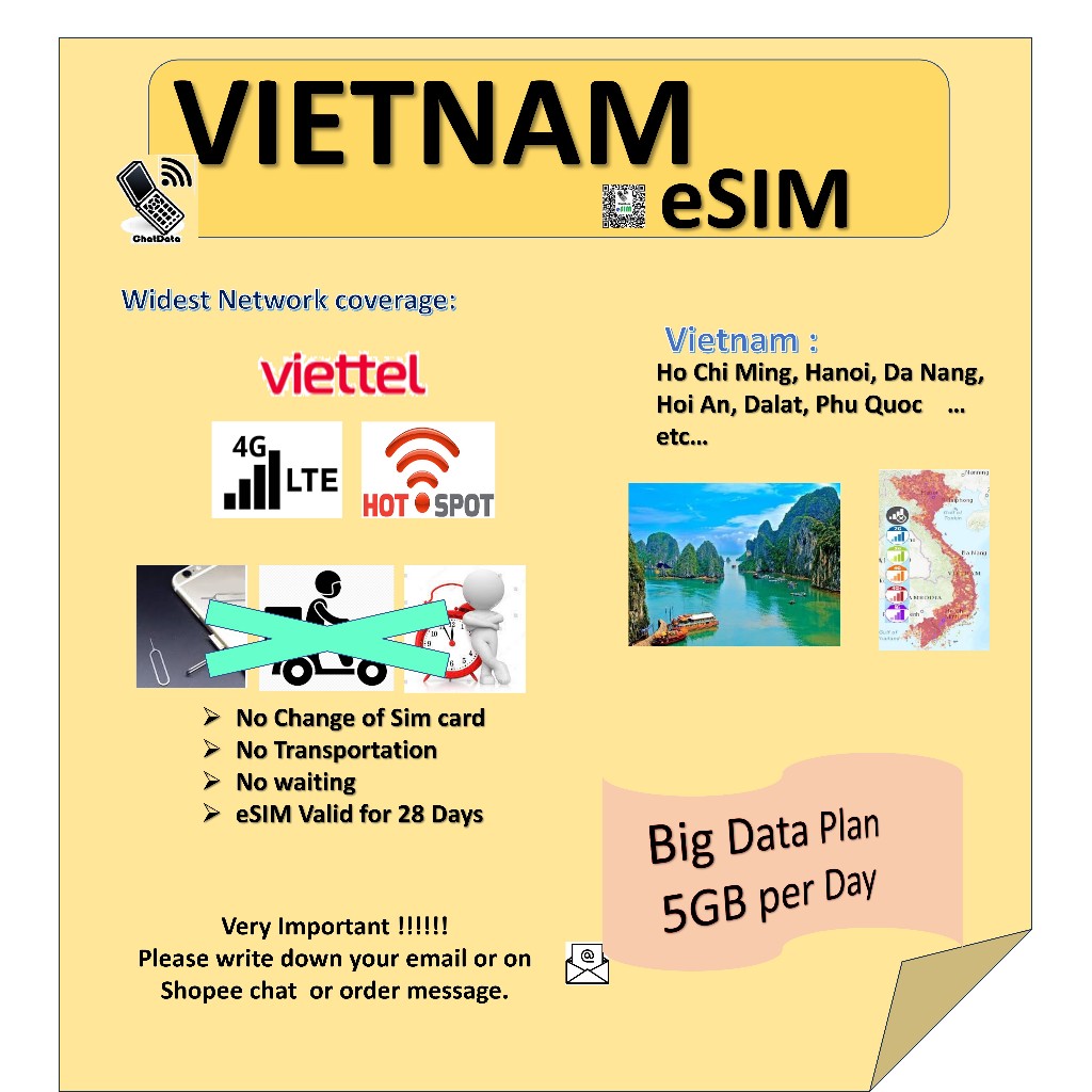 eSIM Vietnam SIM (Ho chi Minh, Hanoi, Dalat, Da Nang, Phu Quoc, Hoi An ...
