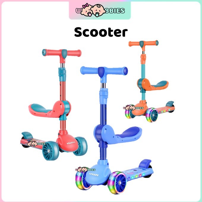 👶🏻Woobbies Scooter Adjustable & Foldable Kids Scooter Balance with Seat ...