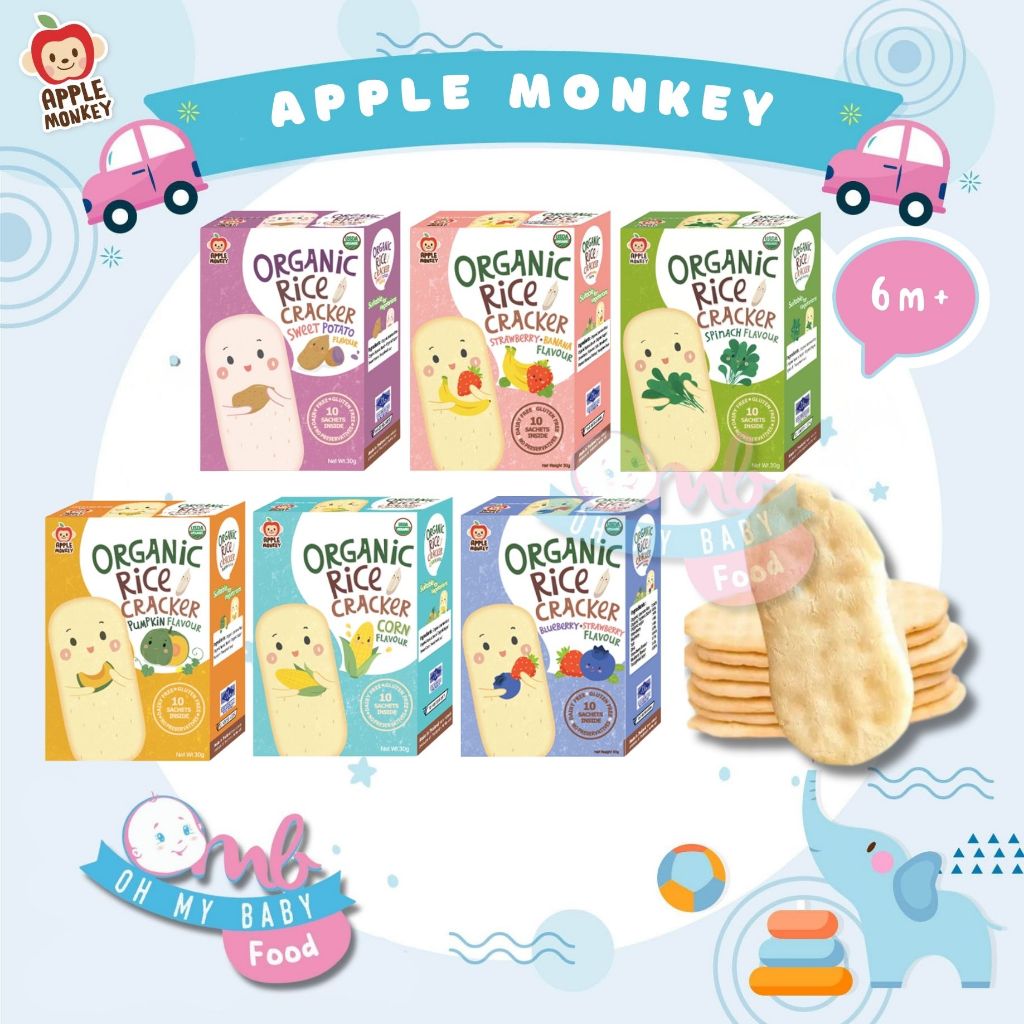 [READY STOCK] APPLE MONKEY - ORGANIC RICE CRACKER FOR BABY 6months ...