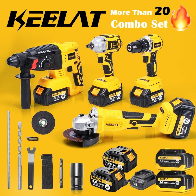 Keelat In Cordless Combo Set Brushless Drill Impact Wrench Angle Grinder Rotary Hammer Drill