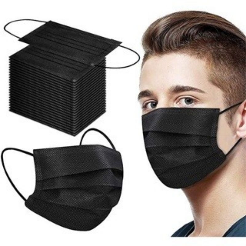 50pcs Black/Inner black Mask 3ply Original Tebal Non Medical Disposable ...