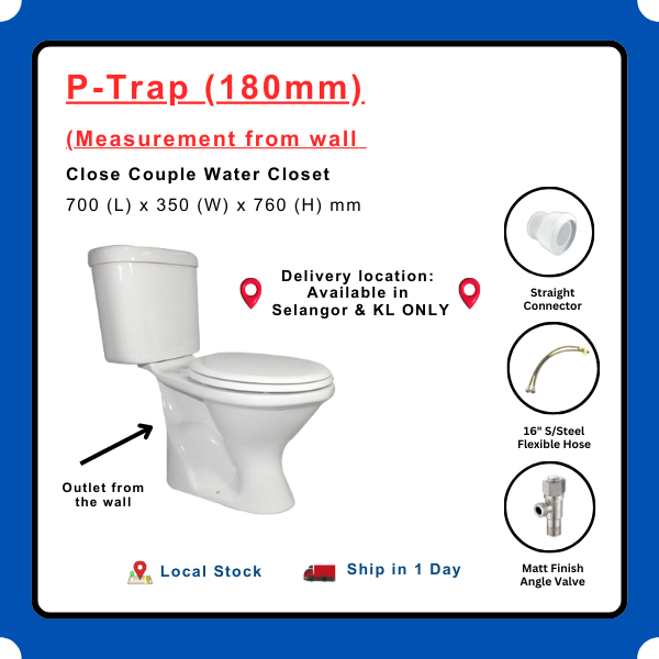 P Trap Water Closet P-trap Close Coupled Wc Full Set Gloss White Tandas 