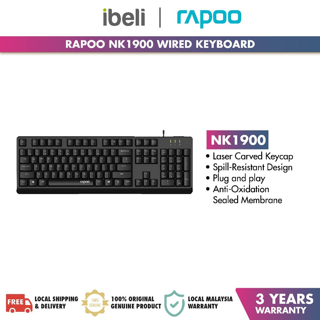 Rapoo NK1900 Wired Keyboard - 3 Years Warranty | Shopee Malaysia