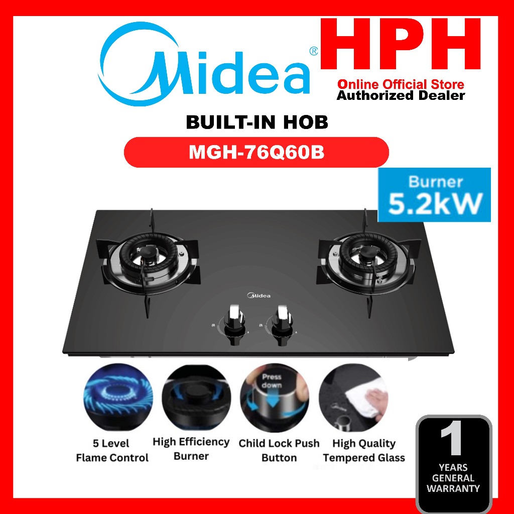 Midea Built In Gas Hob 5 2kw 5 8kw Burners Mgh 76q60b Mgh 8216ss Shopee Malaysia