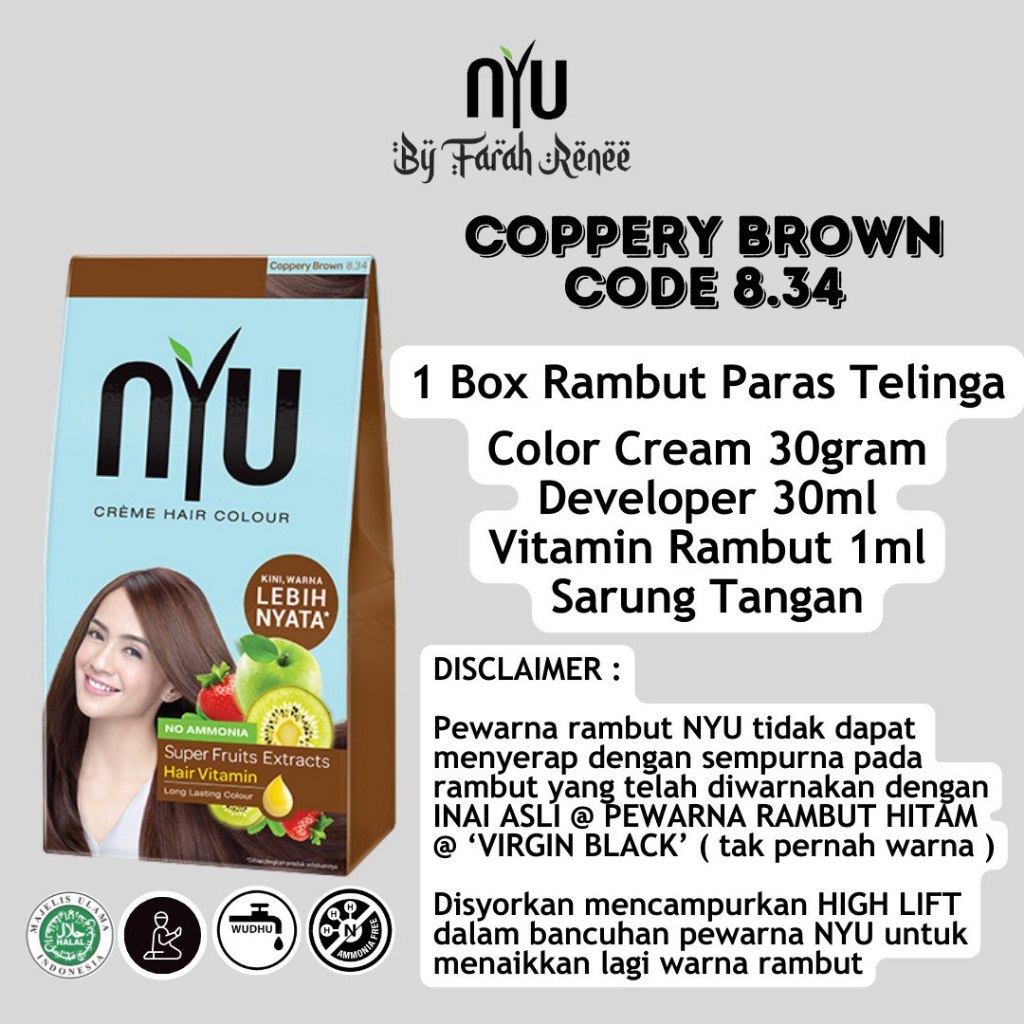 Free Gift NYU Hair Color Halal Caramel Pewarna Rambut Sah Solat Tutup ...