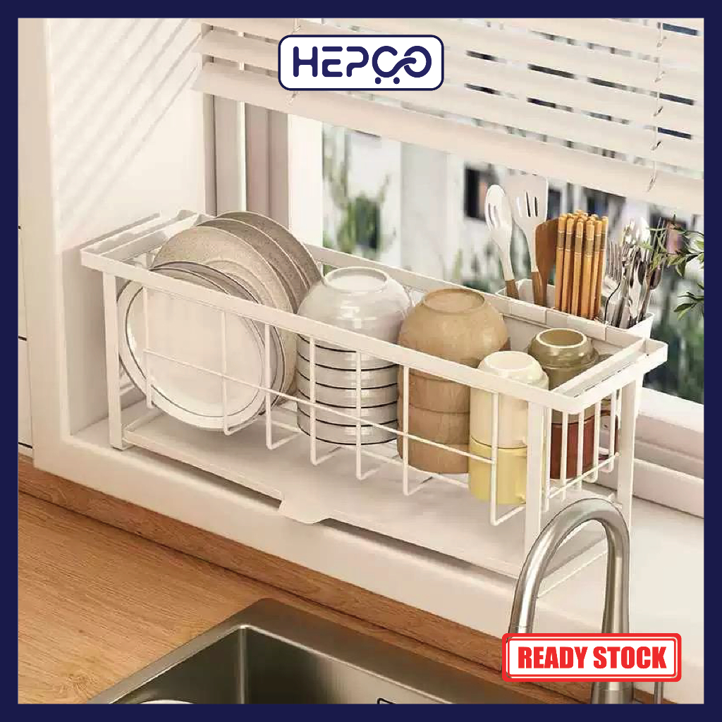 Kitchen Dish Drain Rack With Tray Chopstick Holder Movable Hook Dinner ...