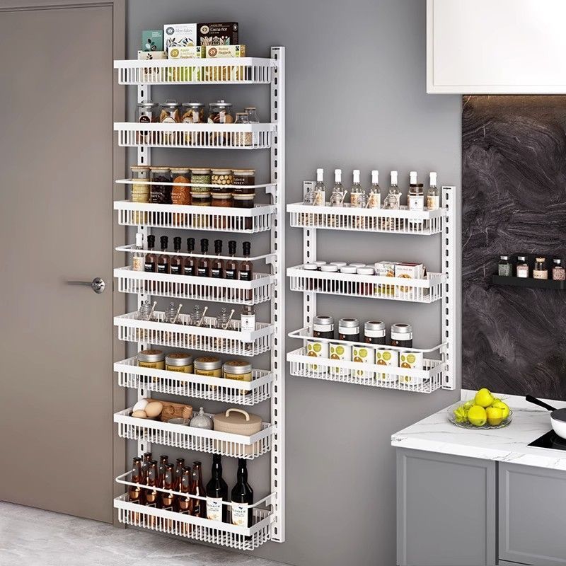 Multi layer storage rack behind bathroom door without installation wall