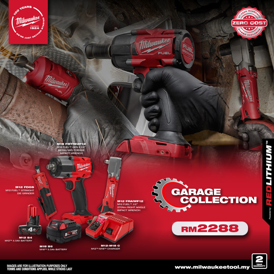 MILWAUKEE Garage Collection Combo with 1st Year ZERO COST Warranty Protection M18 FMTIW2F12 M12 FRAIWF12 M12 FDGS Shopee Malaysia