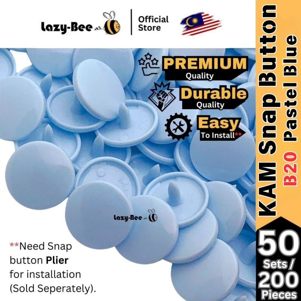 LAZY BEE B20 Pastel Blue 50 Set 200 pcs T3 T5 KAM Snap Button Plastic ...