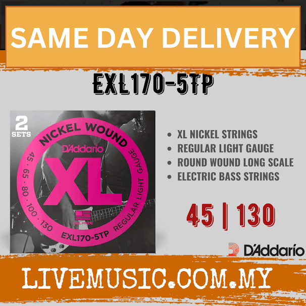 D’Addario EXL170-5TP Nickel Wound 5-String Bass Strings, Light, 45-130 ...