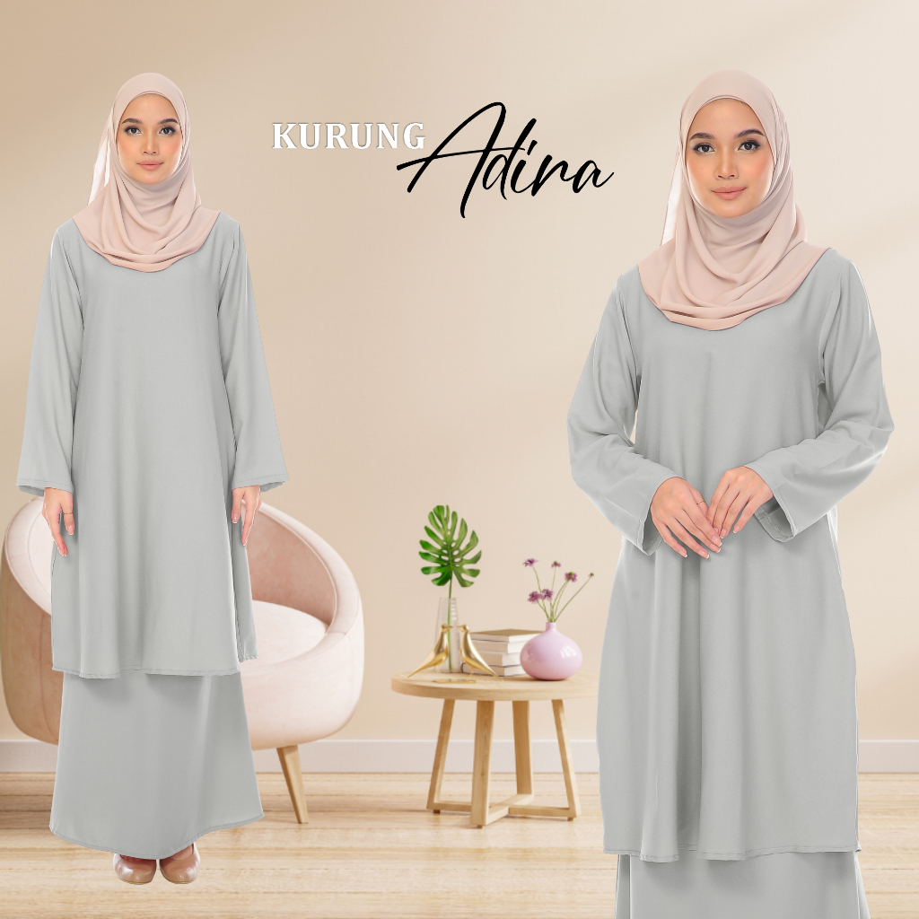 Baju Kurung Adira Women Fashion Everyday Outfit Soft Fabric Comfy Loose Cut Dress Muslimah Wanita Clothing Set2024