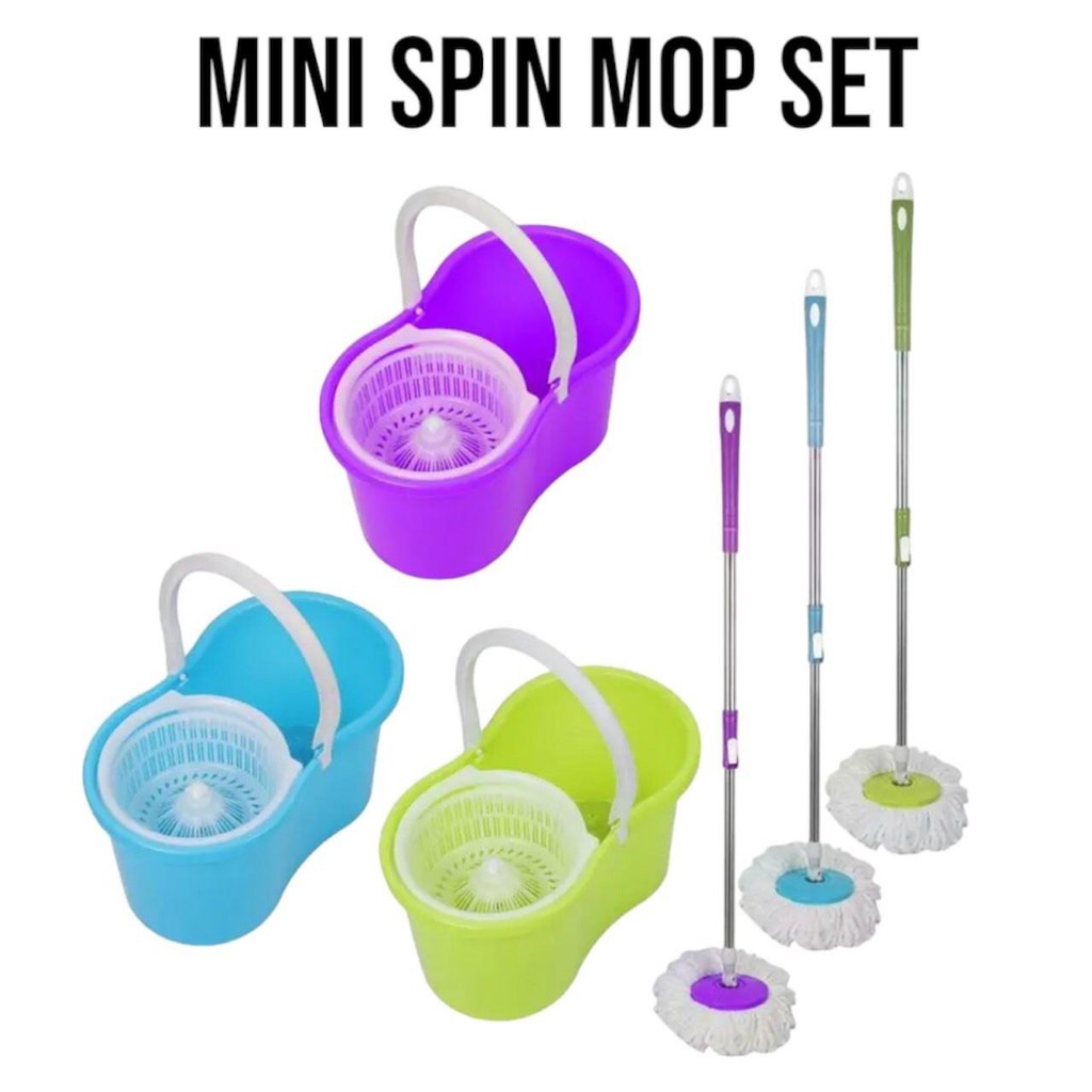 Mini Spin Mop Set Mop Microfiber Floor Mop Bucket | Shopee Malaysia