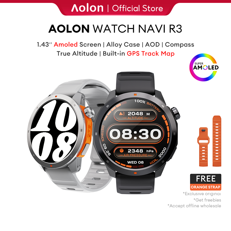 Aolon Navi R3 Smart Watch AMOLED GPS Original Compass Running Pace 3ATM Waterproof Sports Strava Men Smartwatch 1.43 Shopee Malaysia