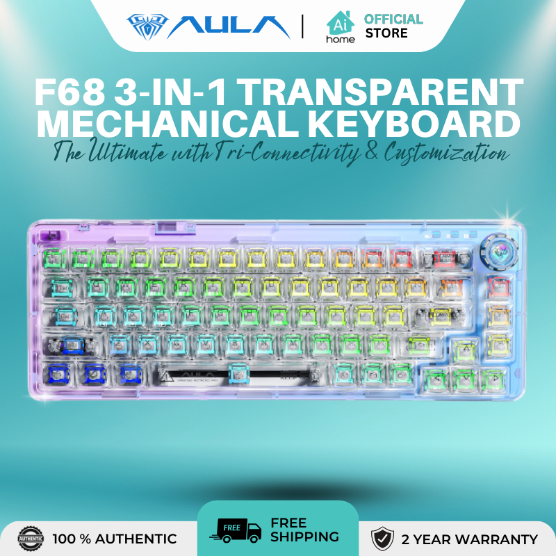AULA F68 3-in-1 Swappable Transparent Mechanical Gaming Keyboard 68 ...