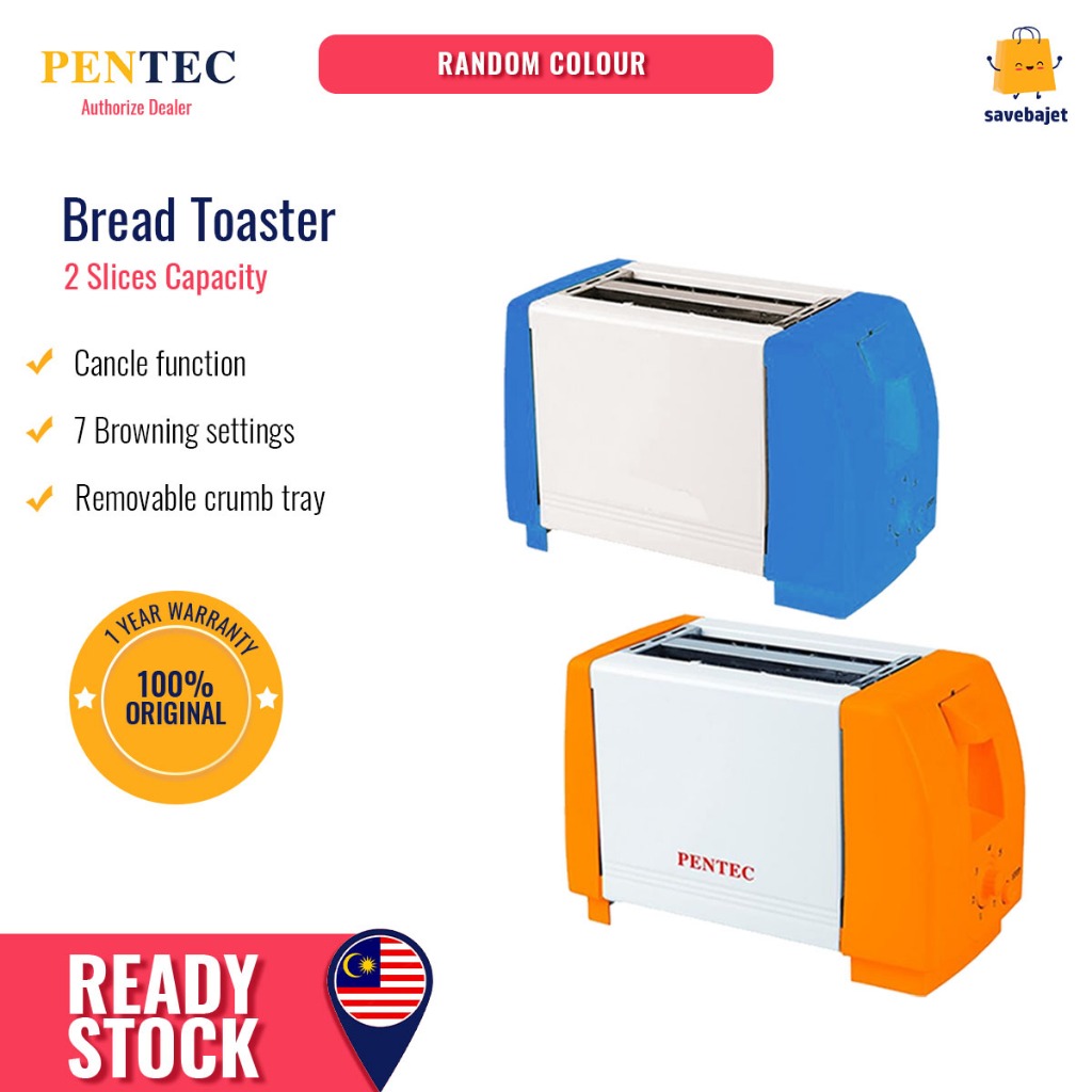 Pentec Pembakar Roti 2 Keping Keluli Tahan Karat Bread Toaster 2 Slice ...