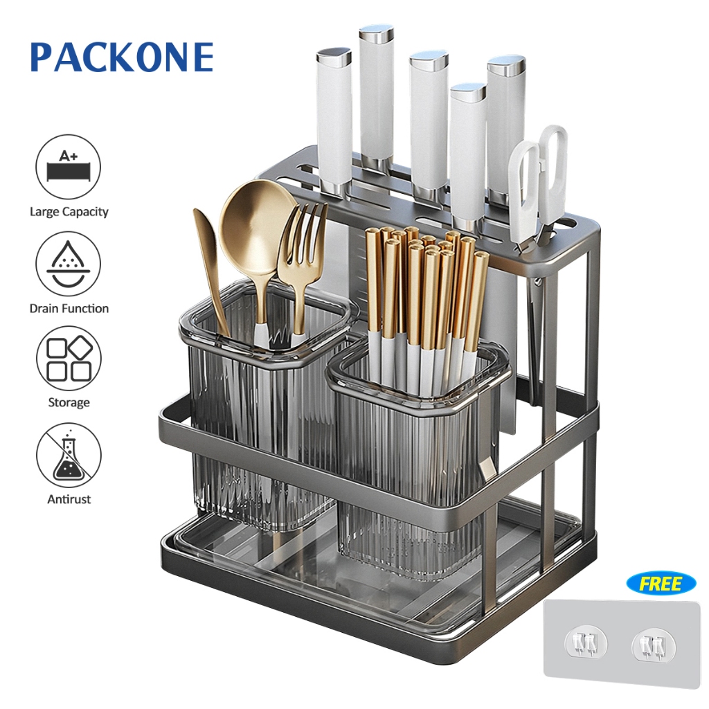 PACKONE Multt-functional Tableware Holder with Drain Rack Utensil rack ...