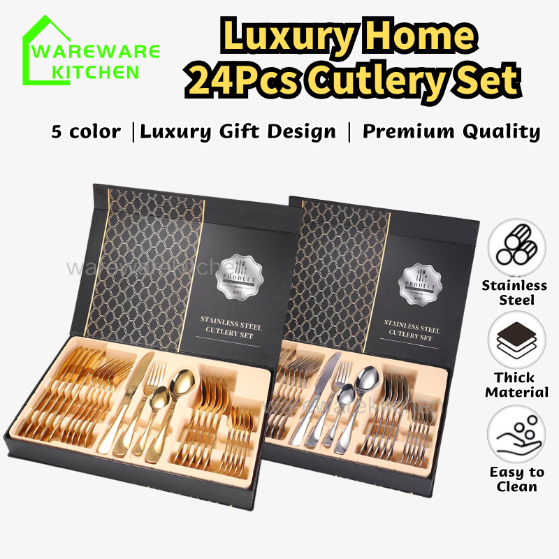 24pcs Premium Stainless Steel Cutlery Set EuropeanStyle Tableware Set