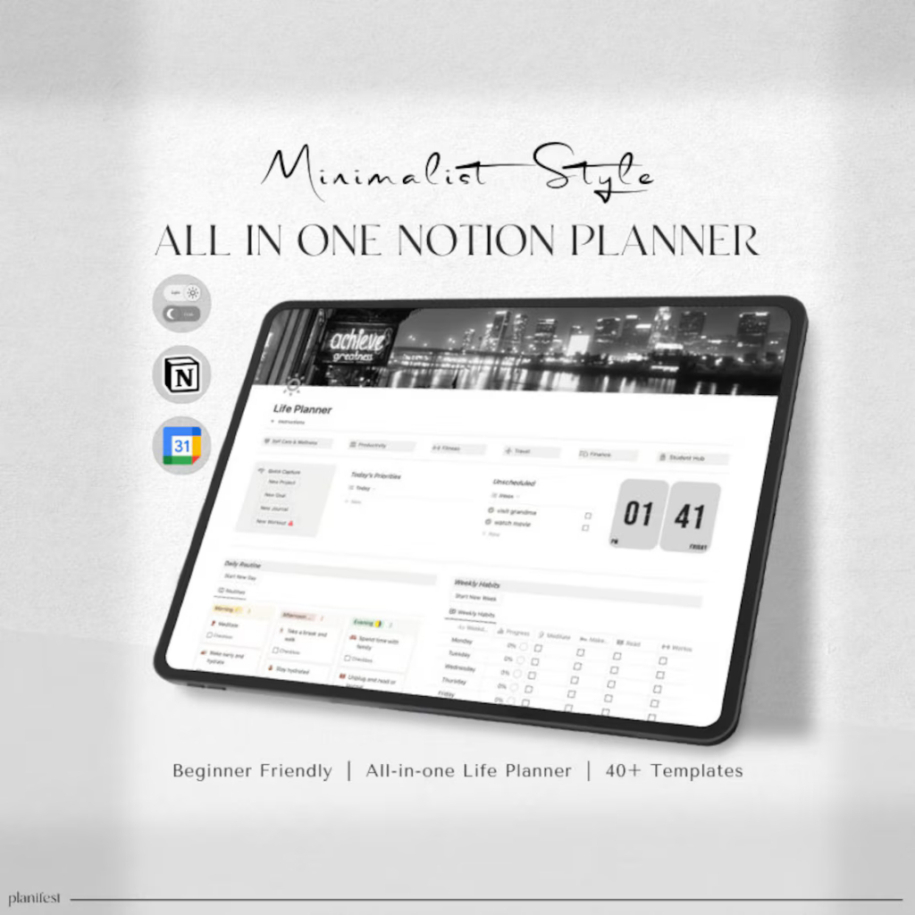 Notion LIFE Planner Template | All In One Notion Dashboard | Aesthetic ...