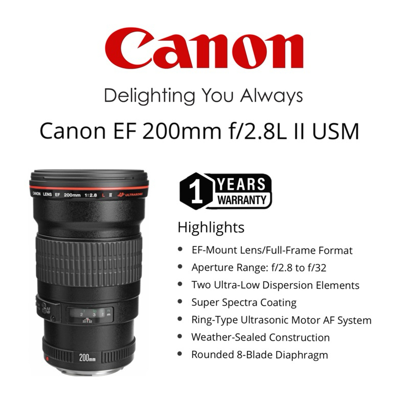 Objectif Canon EF 200mm F/2.8 L II USM – Longue Focale Fixe – Occasion – Japon
