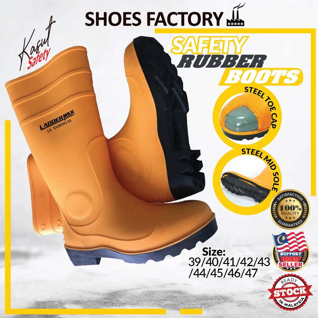 LDM Steel Toe Cap Safety Rubber Boot Yellow Orange Wellington ...