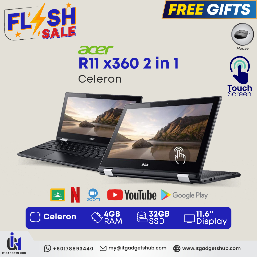 Acer Chromebook R11 X360 2in1 Touch Screen 4GB RAM 32GB SSD Storage ...