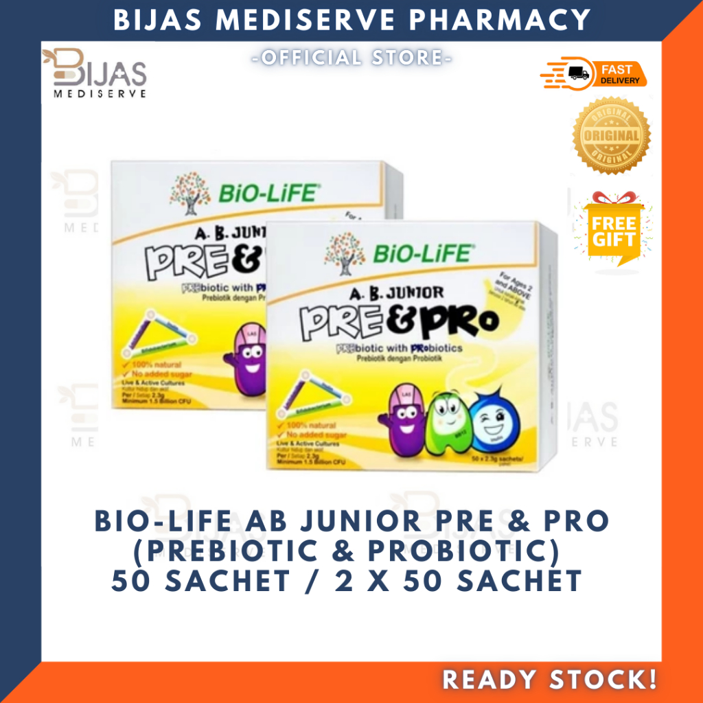 BIO-LIFE AB JUNIOR PRE & PRO (PREBIOTIC & PROBIOTIC) 50 SACHET / 2 X 50 ...