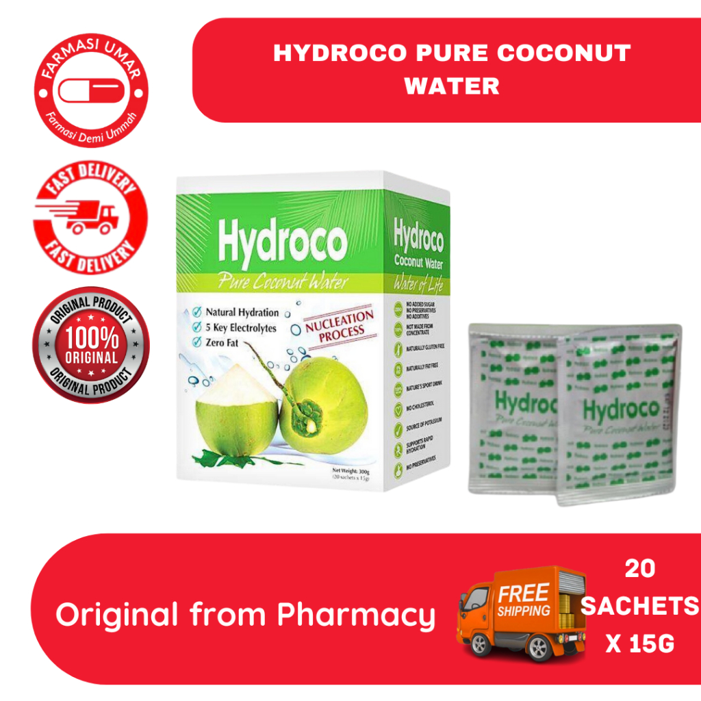 HYDROCO PURE COCONUT WATER 15G BOX OF 20'S (untuk sejuk badan ...