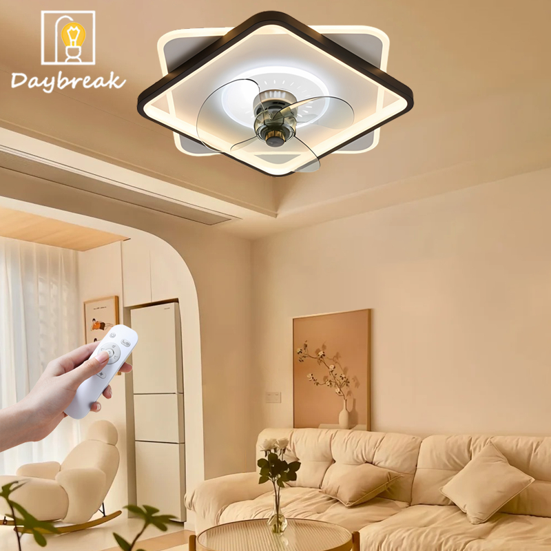 Daybreak black White Square shape Fan Light living room light luxury ...