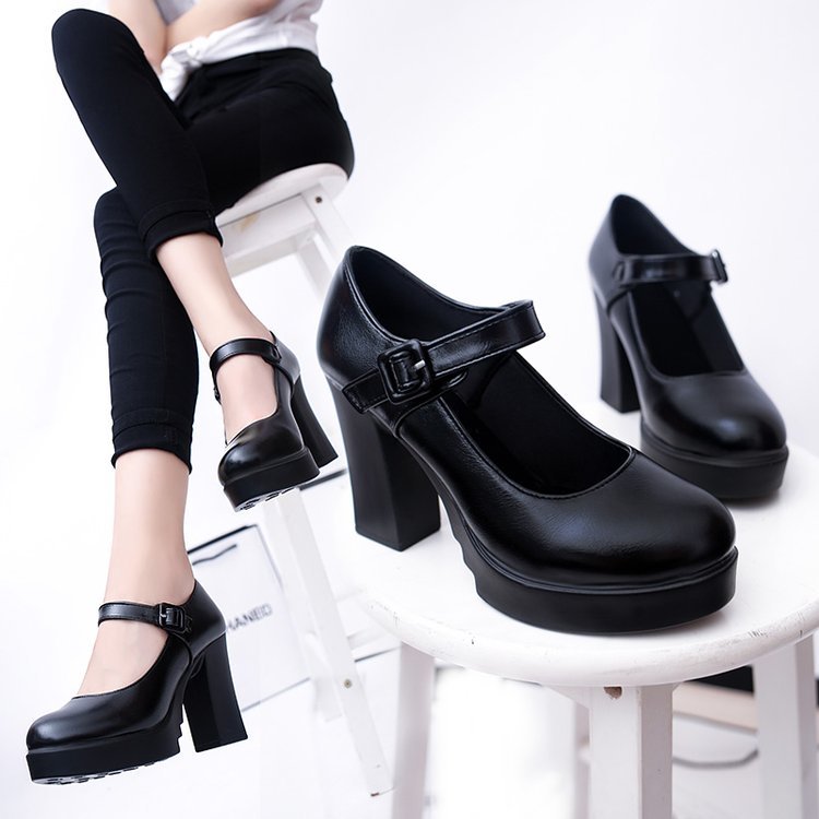 [with Box] Women's heels black and red Fashionable Elegant Mary Jane ...