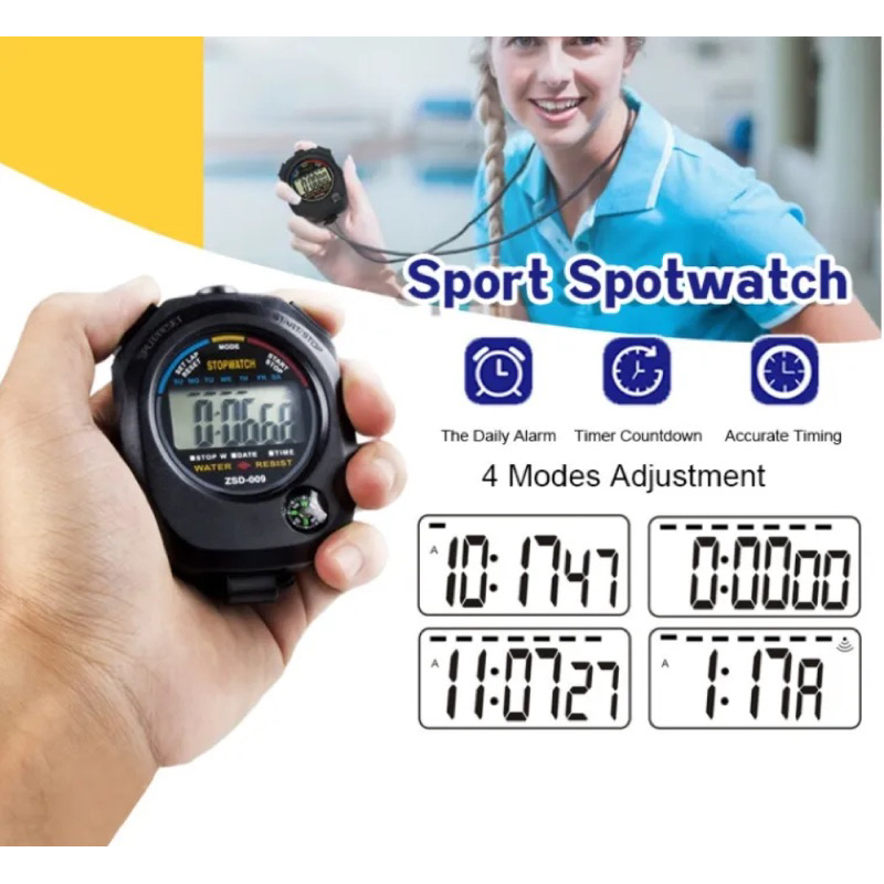Waterproof Sports Stopwatch Chronograph Timer 4Mode Adjustment Counter
