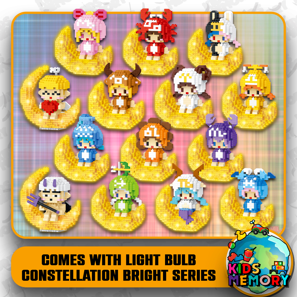 Twelve Constellations Blocks Toy LED Light Cartoon Mini Blocks Toys ...