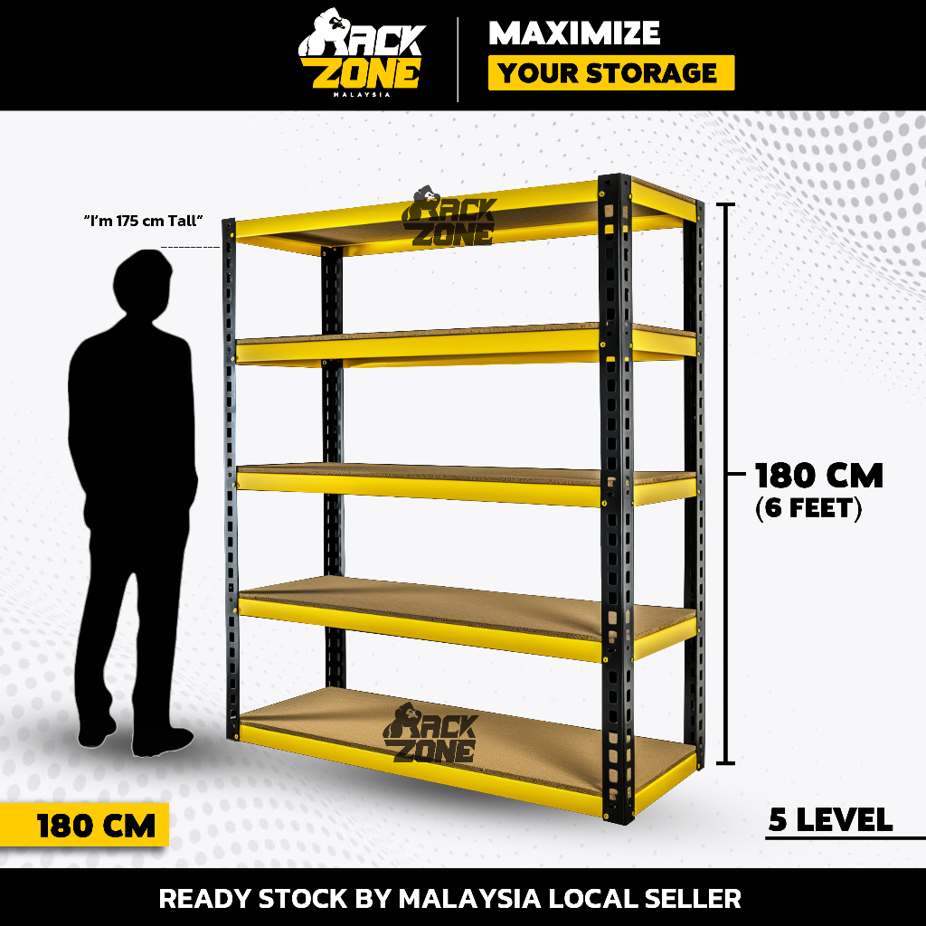 RACKZONE Signature YB 5 Level Boltless Rack Heavy Duty Rak Besi ...
