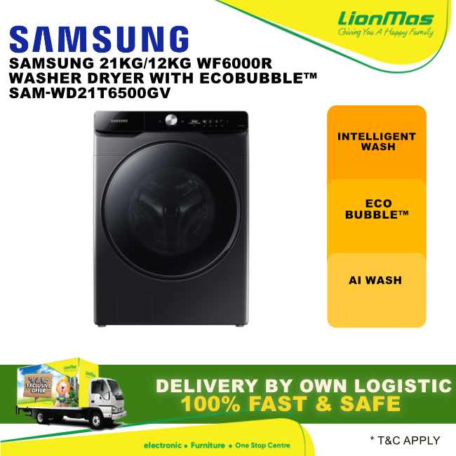 SAMSUNG 21/12KG WF6000R WASHER DRYER WITH ECOBUBBLE WD21T6500GV