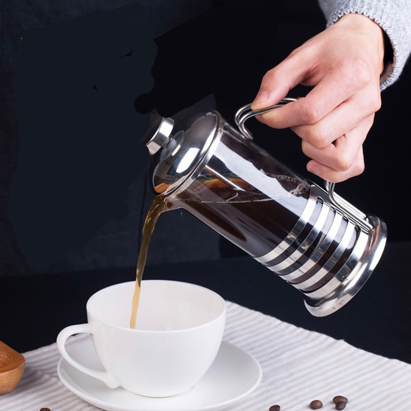 French Press Tea Coffee Pot Stainless Steel Glass Coffee Maker Glass ...