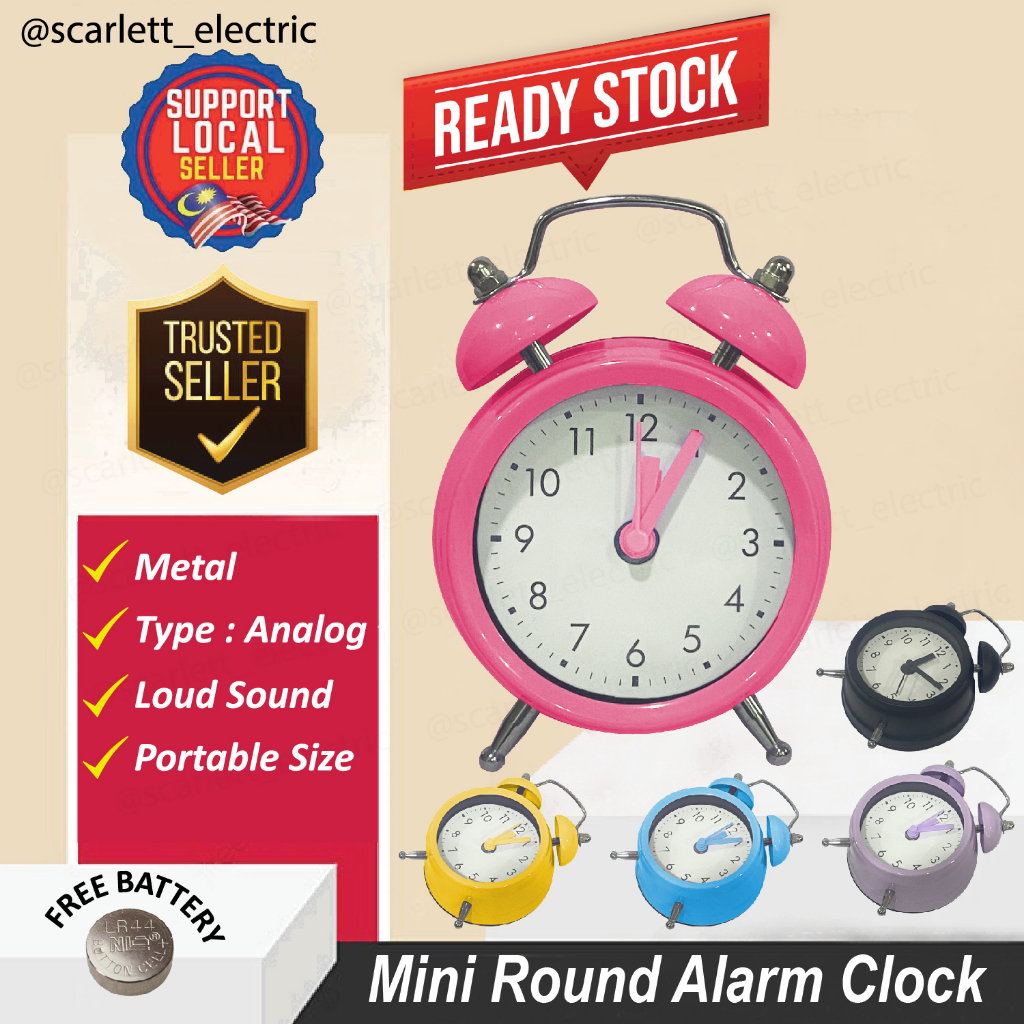 Mini Round Alarm Clock Double Bell Small Retro Alarm Analog Non-Ticking ...