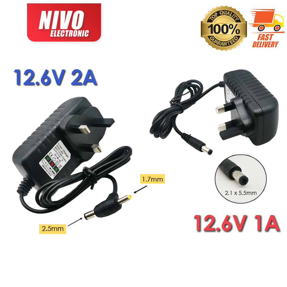 12.6V 1000mA AC/ DC Adapter 2.1mm x 5.5mm / 4mm x 1.7mm Power Adaptor ...