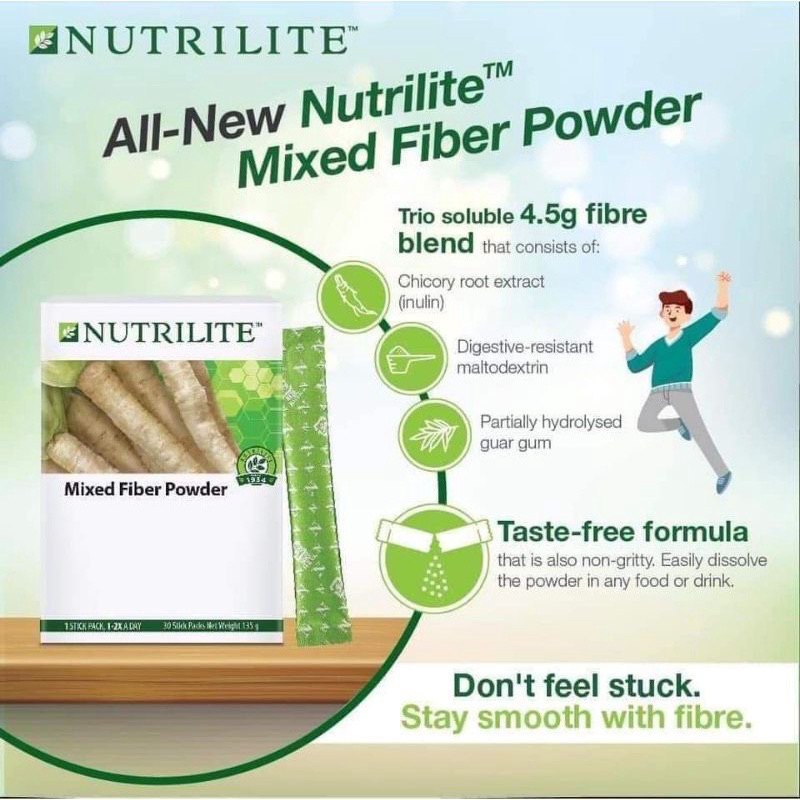 Amway NUTRILITE Mixed Fibre Powder 135g (4.5g x 30 stick packs) Ready