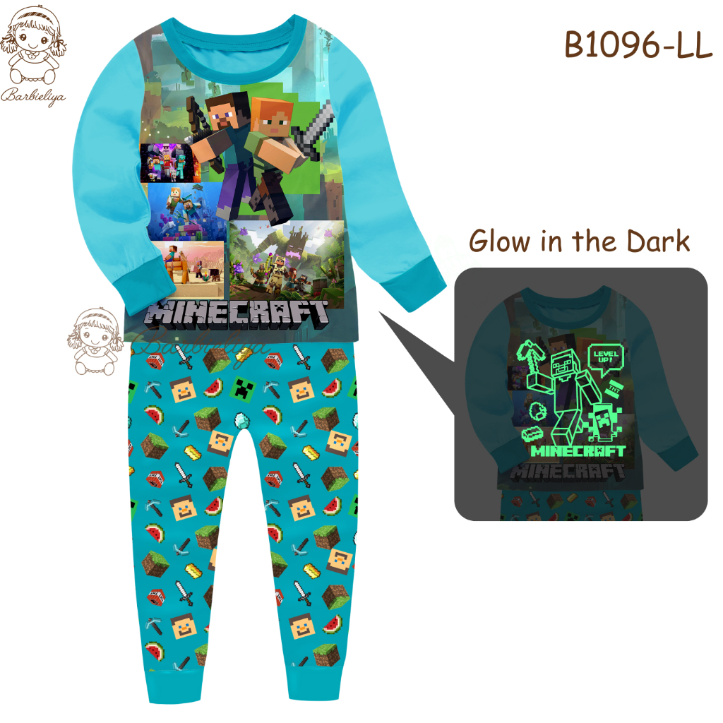 Barbieliya B1096LL Minecraft Glow In The Dark Boy Pyjamas (3/4y ...