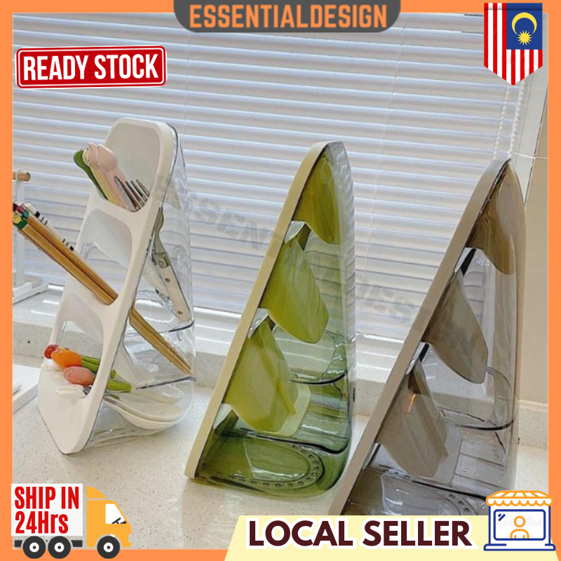3 Layer Cutlery Holder Utensil Rack Dustproof Storage Drain Rack ...