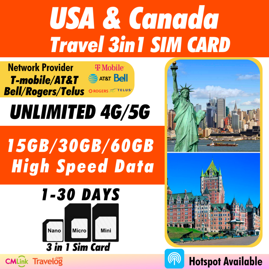 [USA & Canada Physical SIM] [115 Days] High Speed Unlimited Data 4G