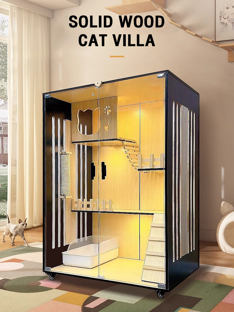 Cat Villa Solid Wood Cat Cage Cat House Household Cat Litter Display