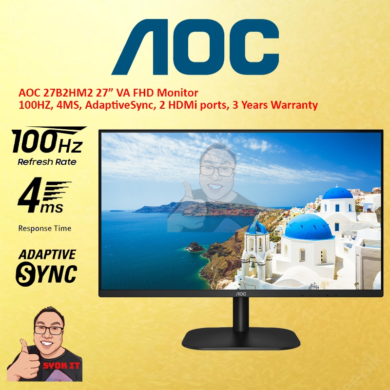 AOC Monitor 27B2HM2 27" inch VA Panel 100Hz 4ms Full HD Monitor (2 HDMi