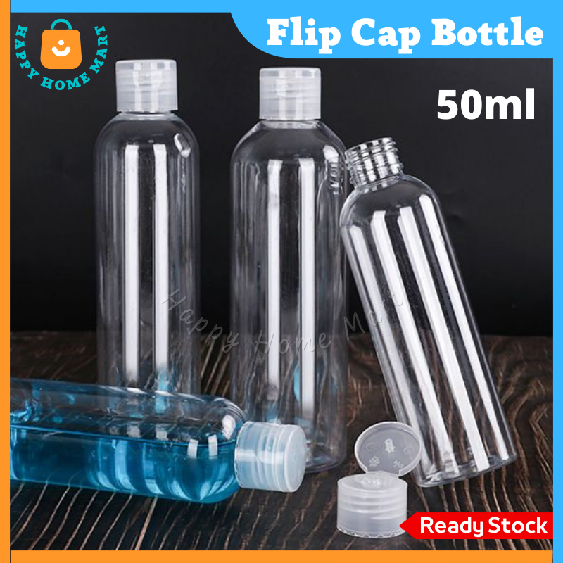 HHM 50ml PET Transparent Flip Cap Bottle Plastik Botol Kosong 透明瓶可再填充 ...