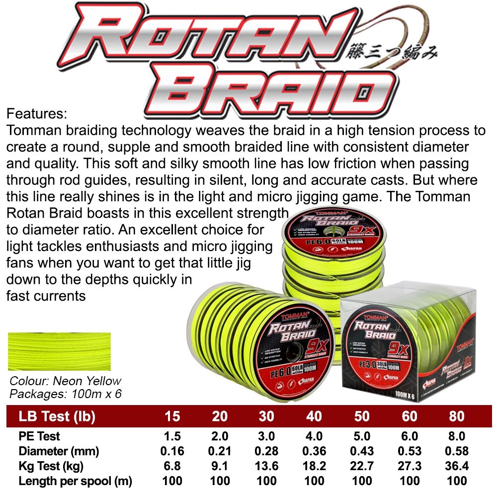 100m (8LB-80LB) Tomman Rotan Braid Fishing Braid Line Japan Material ...