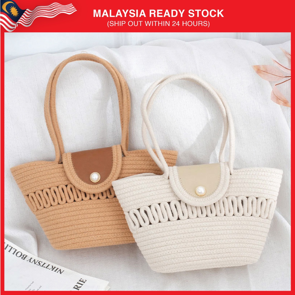 Cotton Rope Woven Bag Hand Bag Summer Beach Bag Woven Tote Bag Shopee