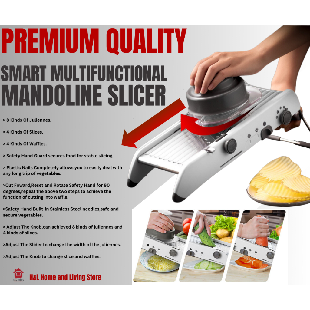 Safe Mandoline Slicer 5 in 1 Vegetable Cutter, Strips Julienne Dicer  Adjustable Thickness 0.1-8 mm for Kitench Fast Meal Prep (Gray) 