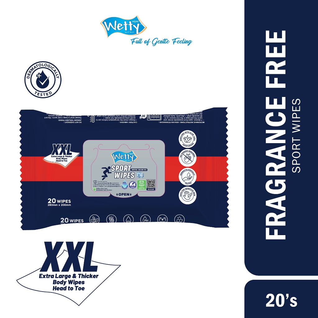 Wetty Sport Fragrance Free Menthol Cooling Feel Wipes (20's) Shopee