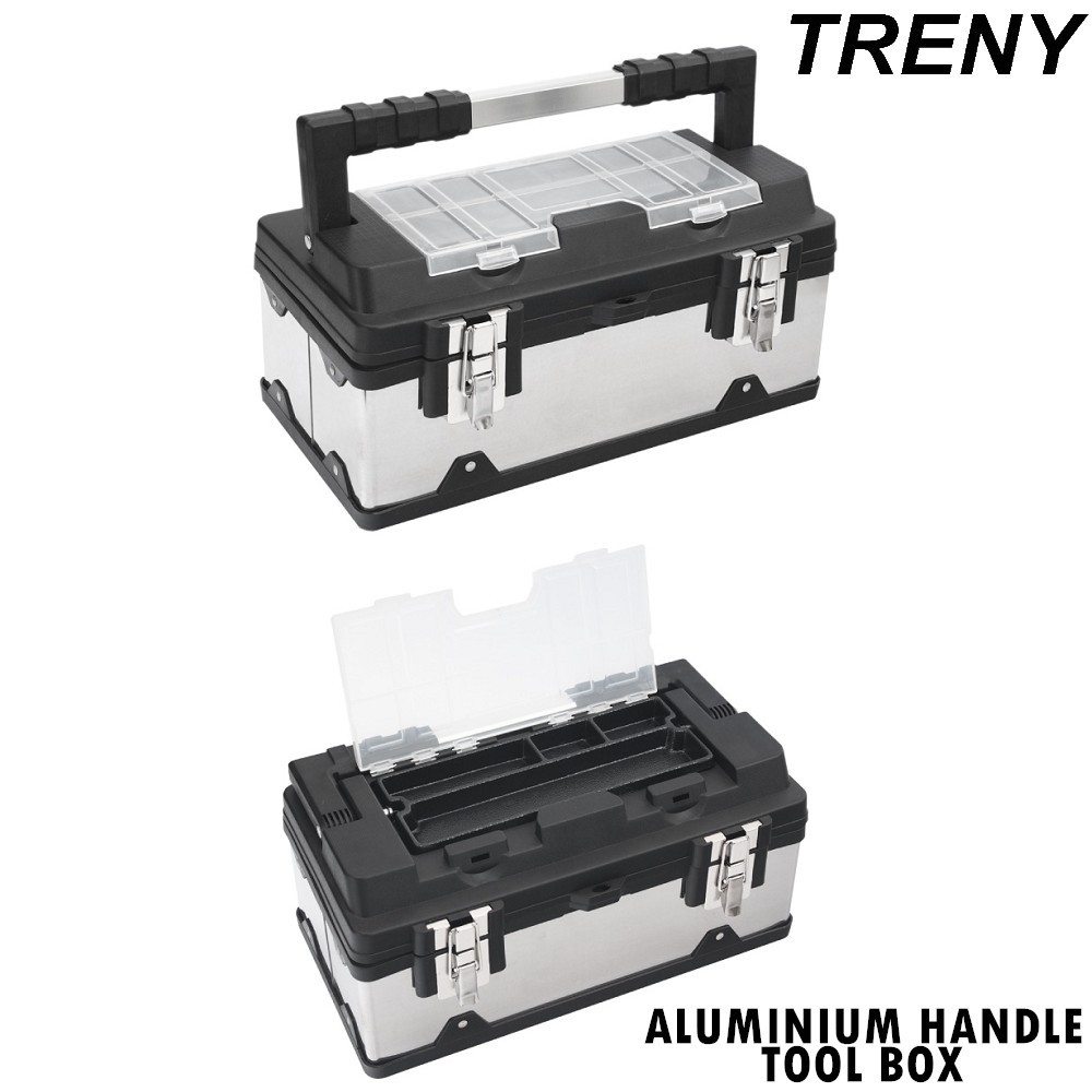 TRENY Stainless Steel PVC Tools Box Heavy Duty Storage Toolbox Kotak