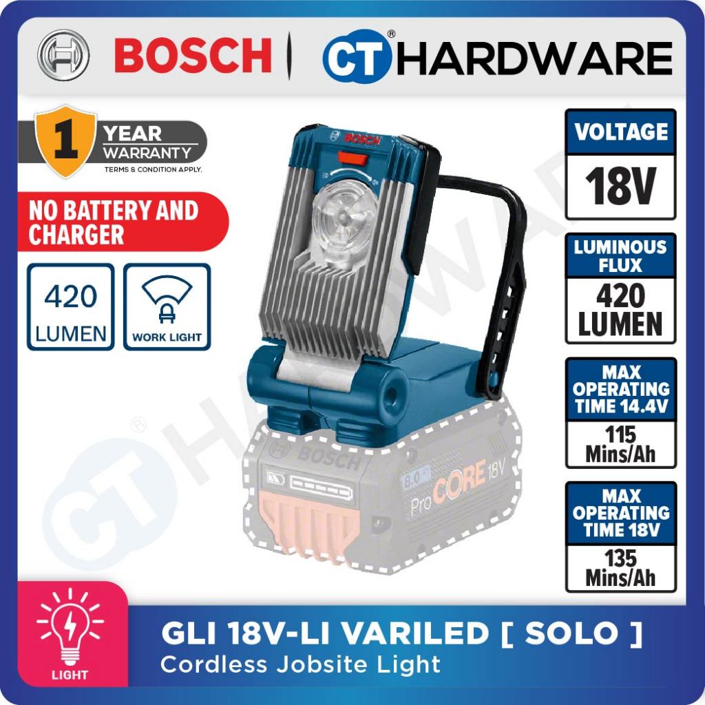 BOSCH GLI 18V-LIVARILED SOLO 18V CORDLESS JOBSITE LIGHT WITHOUT BATTERY &  CHARGER GLI18VLIVARILEDSOLO ( GLI18VLI )