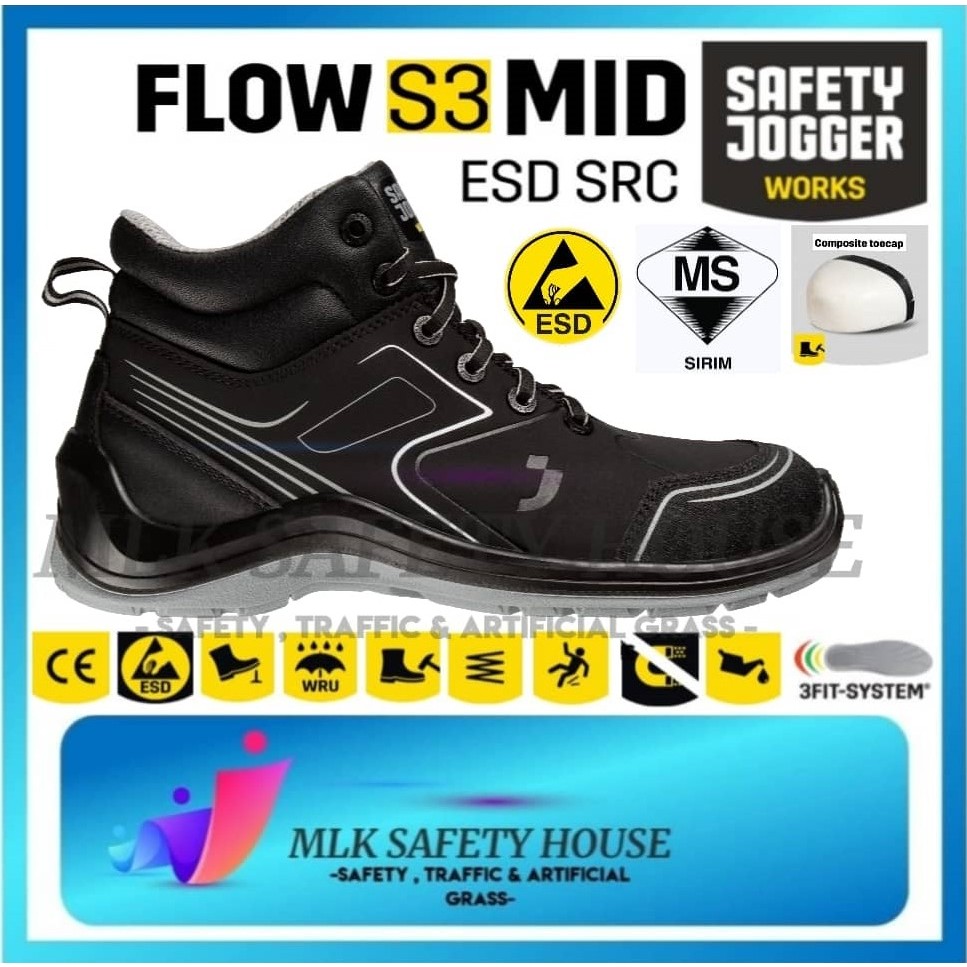 SAFETY JOGGER SAFETY SHOES/ KASUT KESELAMATAN FLOW S3 (MidCut) ESD